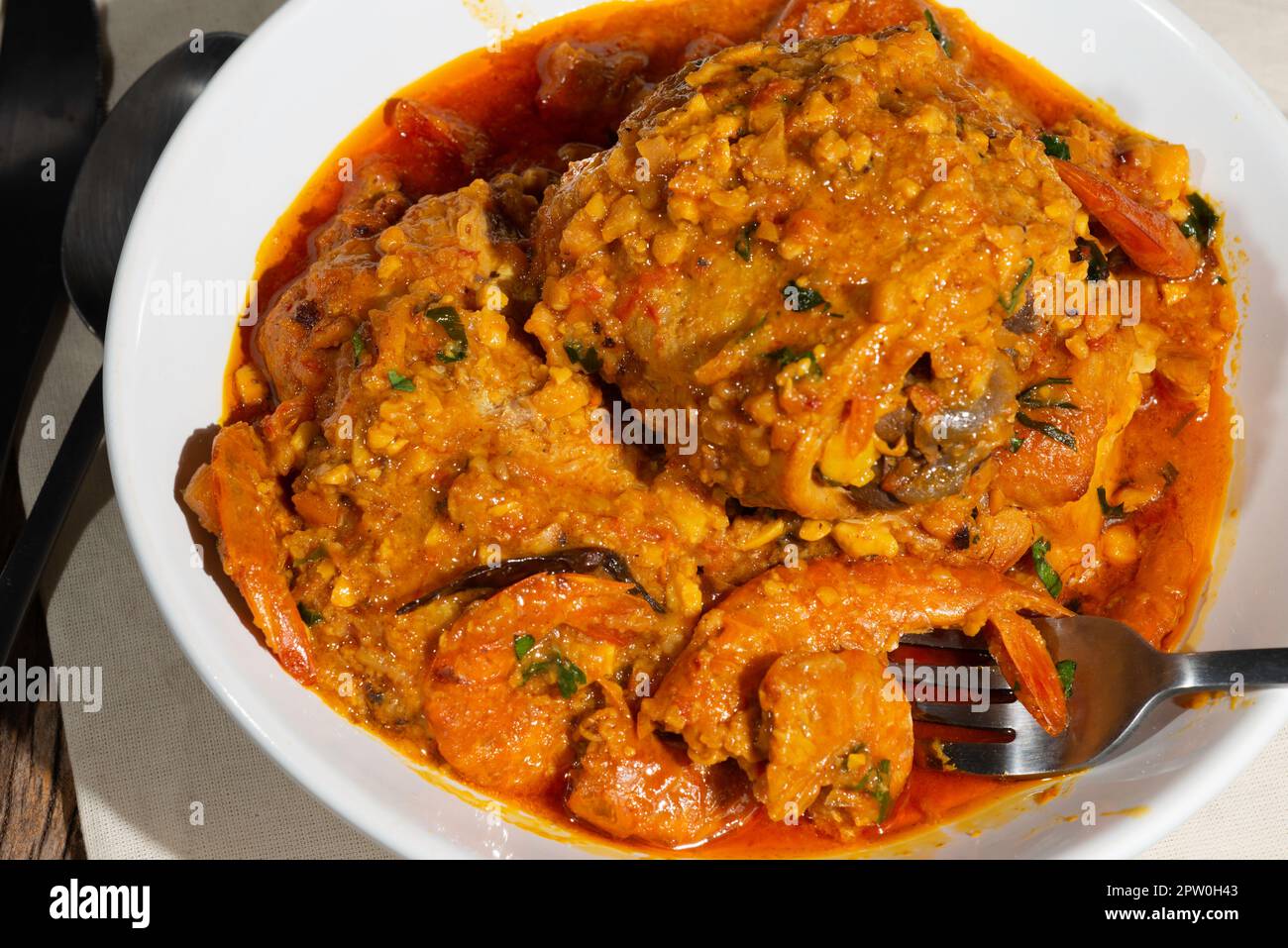 Brazilian local food, chicken stew with dried shrimps, typical food of