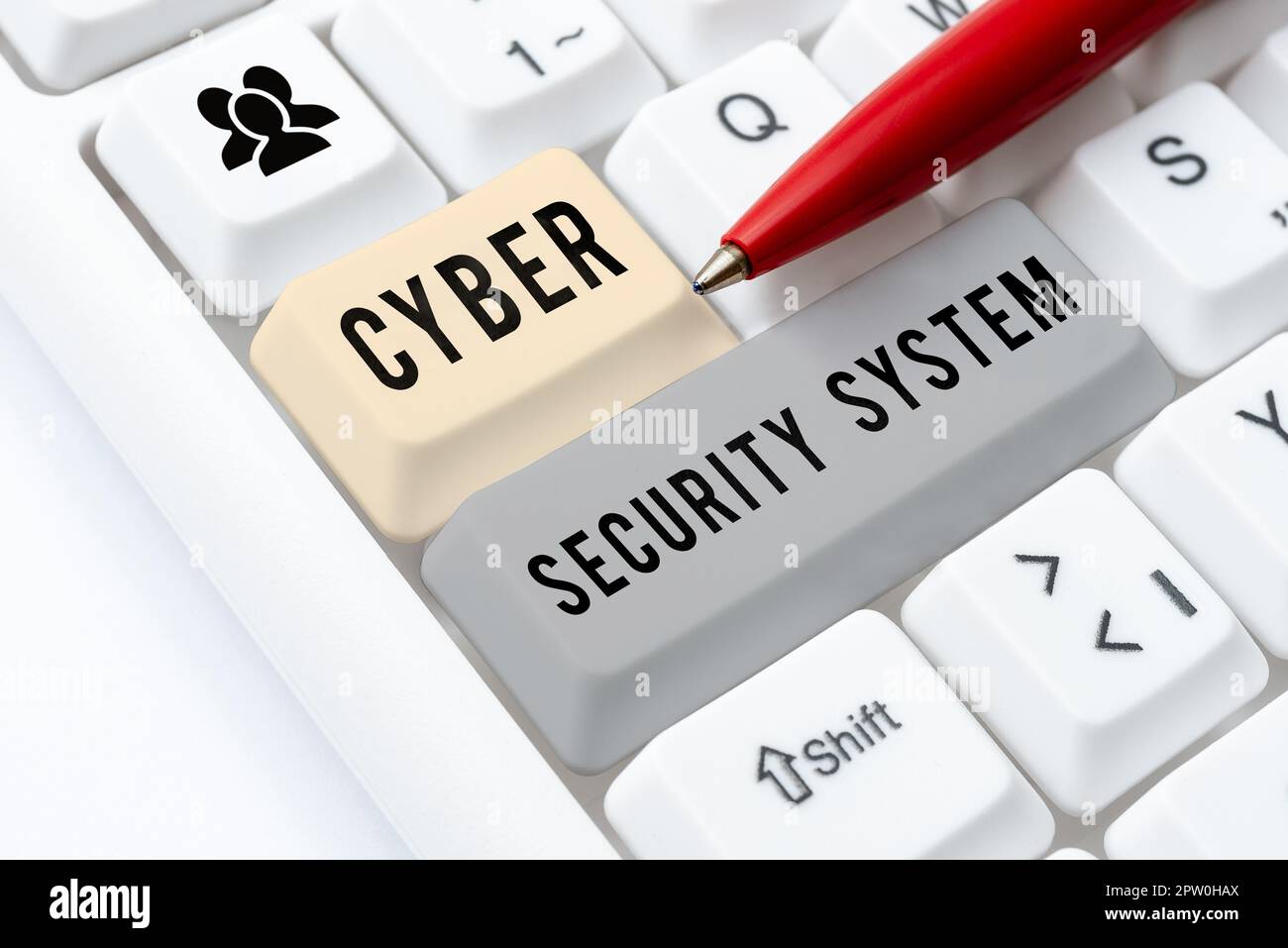 Hand writing sign Cyber Security System, Word for Techniques of protecting computers from hacking Stock Photo