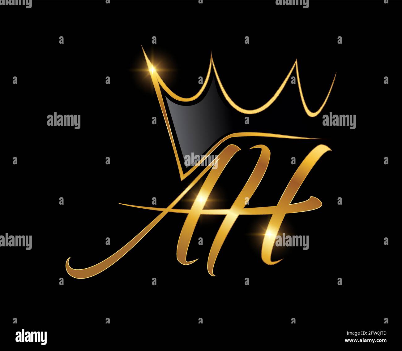 Golden Crown Monogram Logo Initial AH Stock Vector