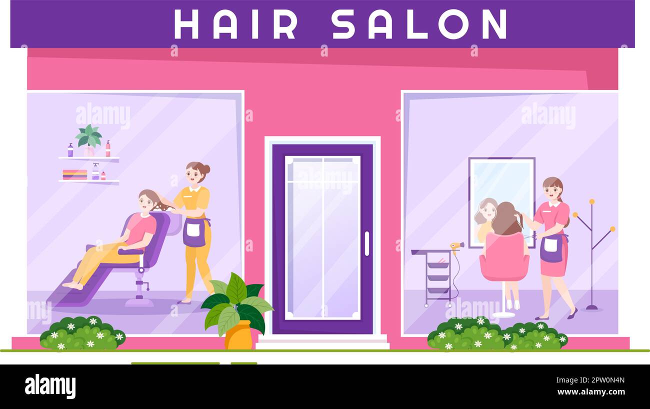 Hair Salon with Hairdresser, Haircut, Haircare and Hairstyle in Beauty Salon  or Barber in Flat Cartoon Hand Drawn Templates Illustration Stock Vector  Image \u0026 Art - Alamy, image size:1300x818