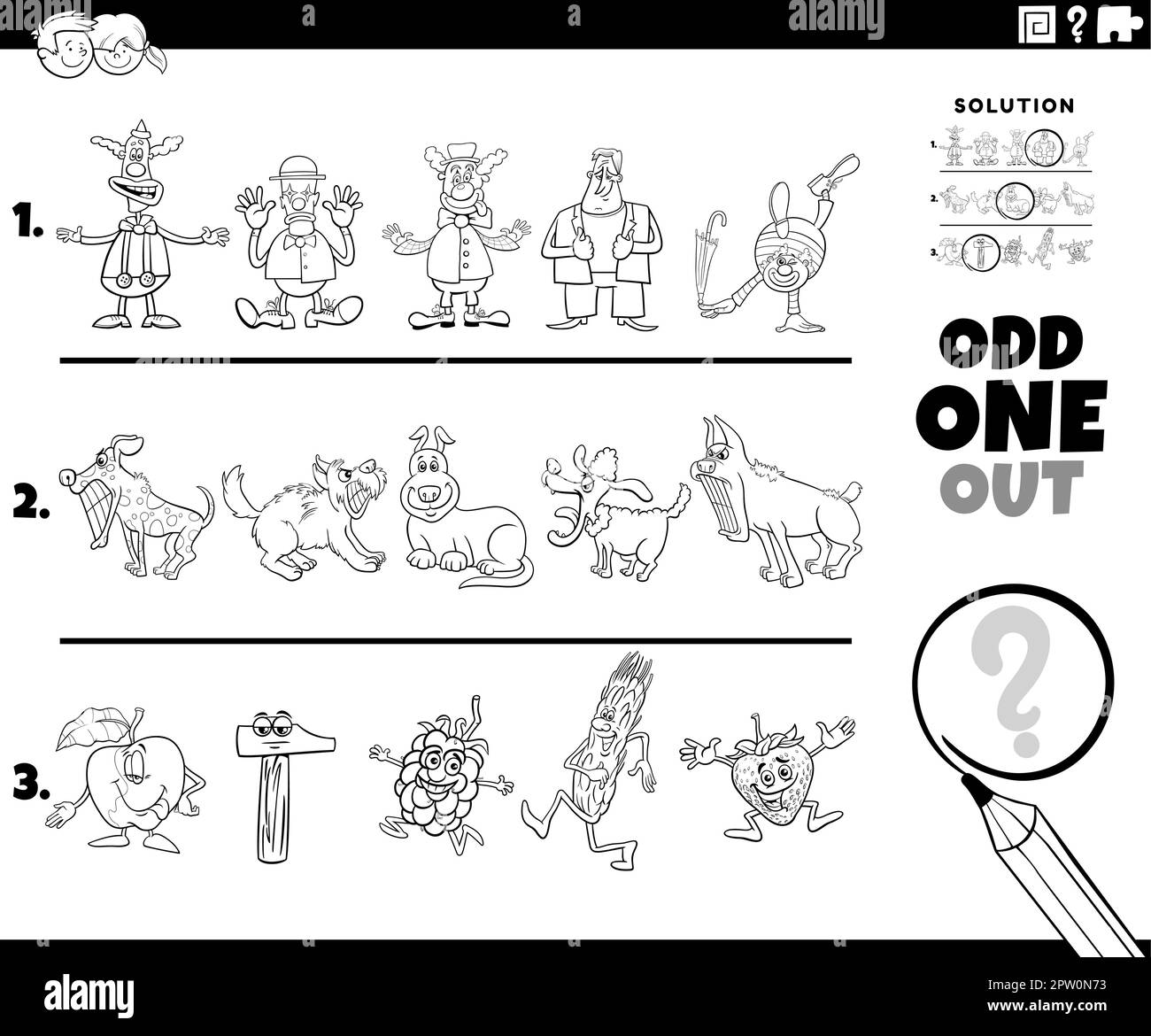 odd one out puzzle with cartoon characters coloring page Stock Vector Image & Art Alamy