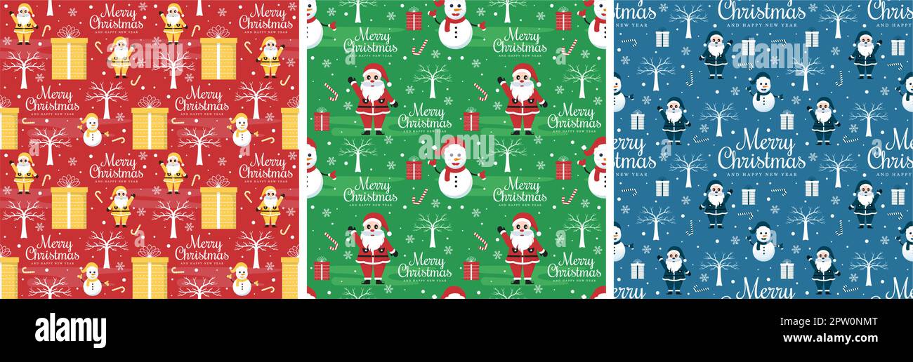 Set of Christmas Background Seamless Pattern Design With Santa Claus ...