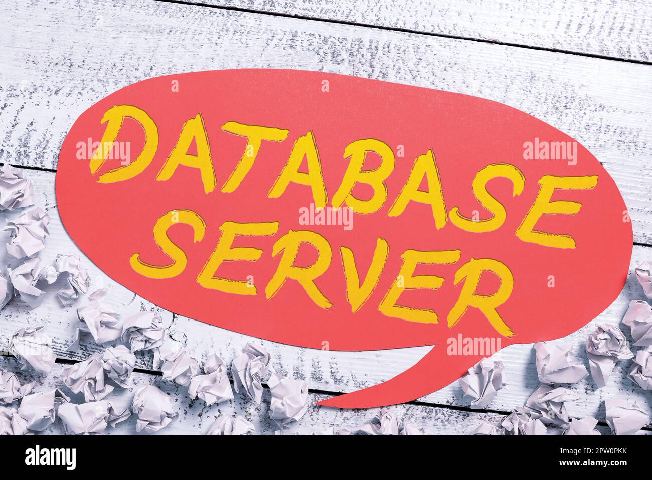 Conceptual caption Database Server, Word for uses a database application that provides database services Stock Photo