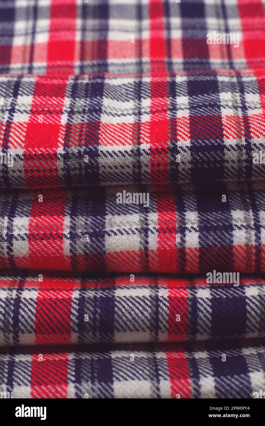 Close up of a red, blue and white tartan patterned cloth Stock Photo ...