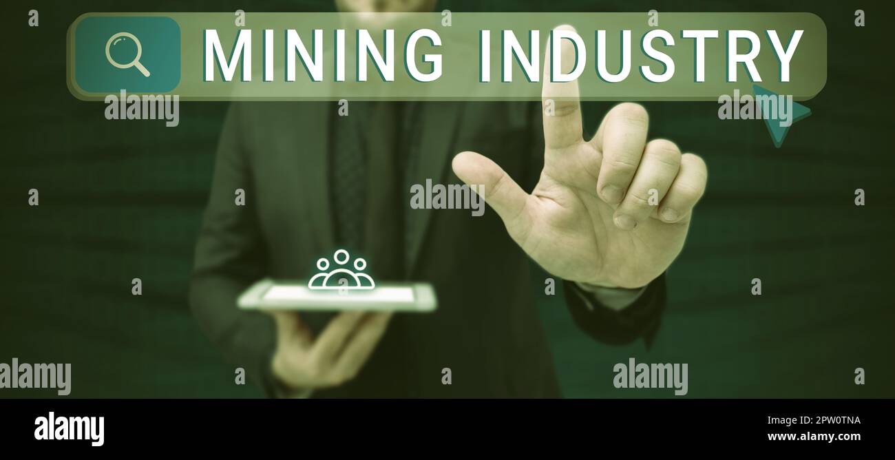 Text caption presenting Mining Industry, Concept meaning extraction of  precious minerals and geological materials Stock Photo - Alamy