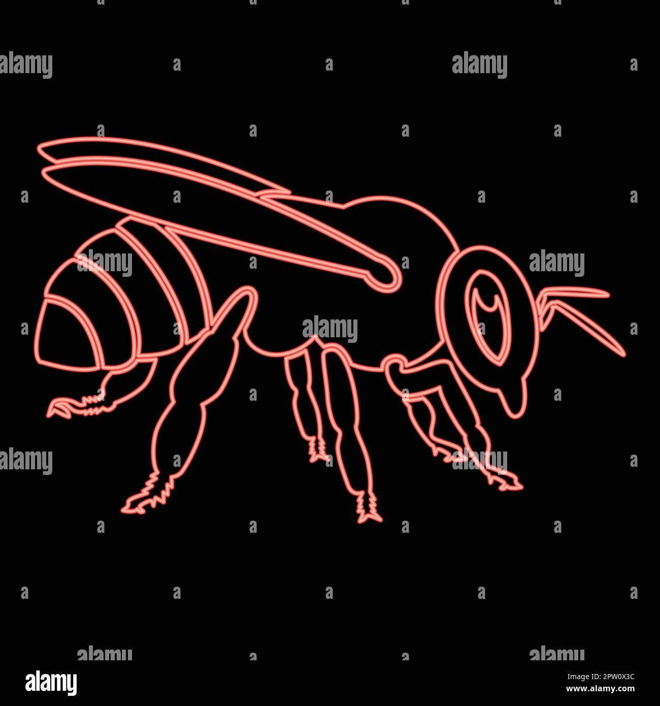 Neon bee red color vector illustration image flat style Stock Vector ...