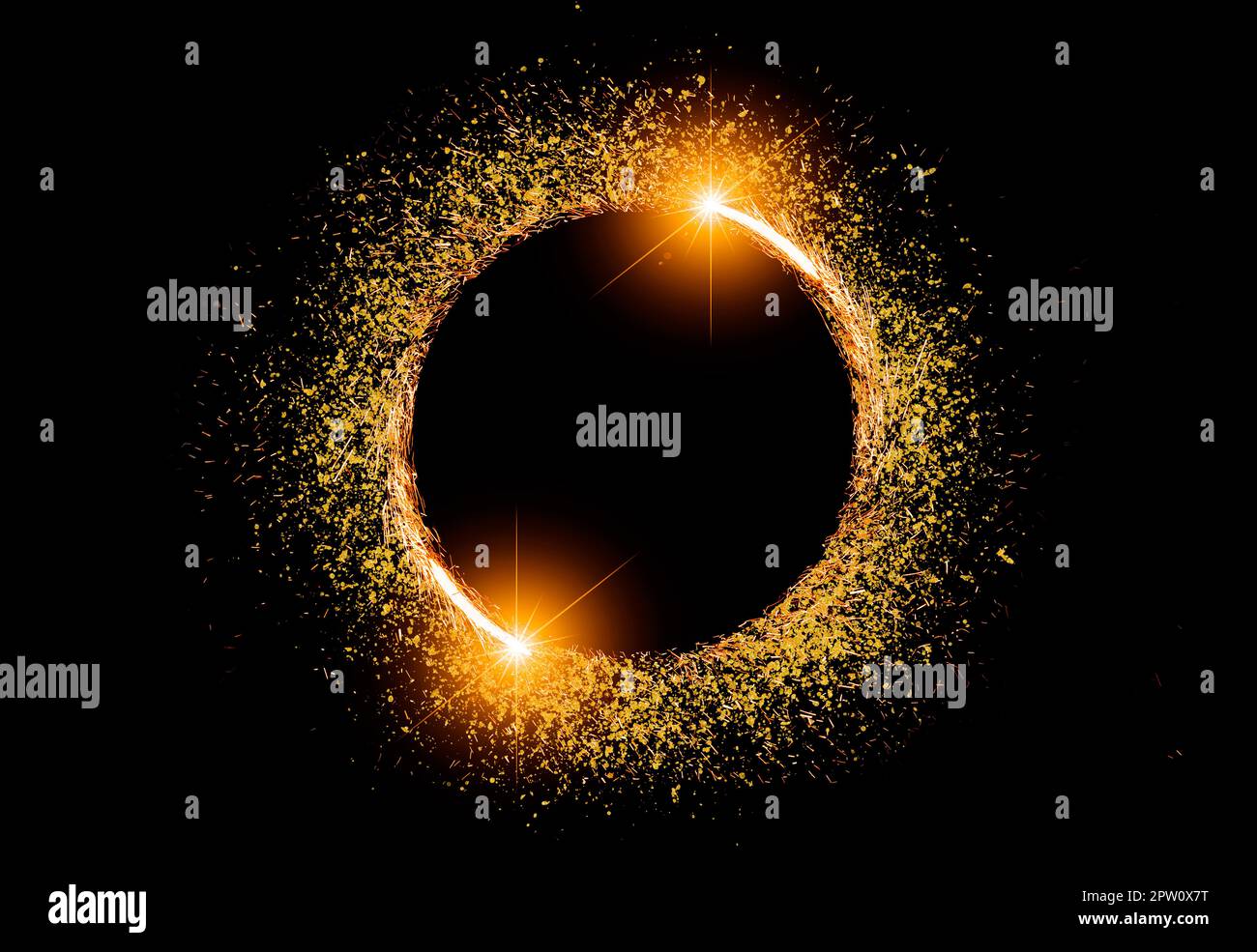 circle light frame on black background Stock Photo
