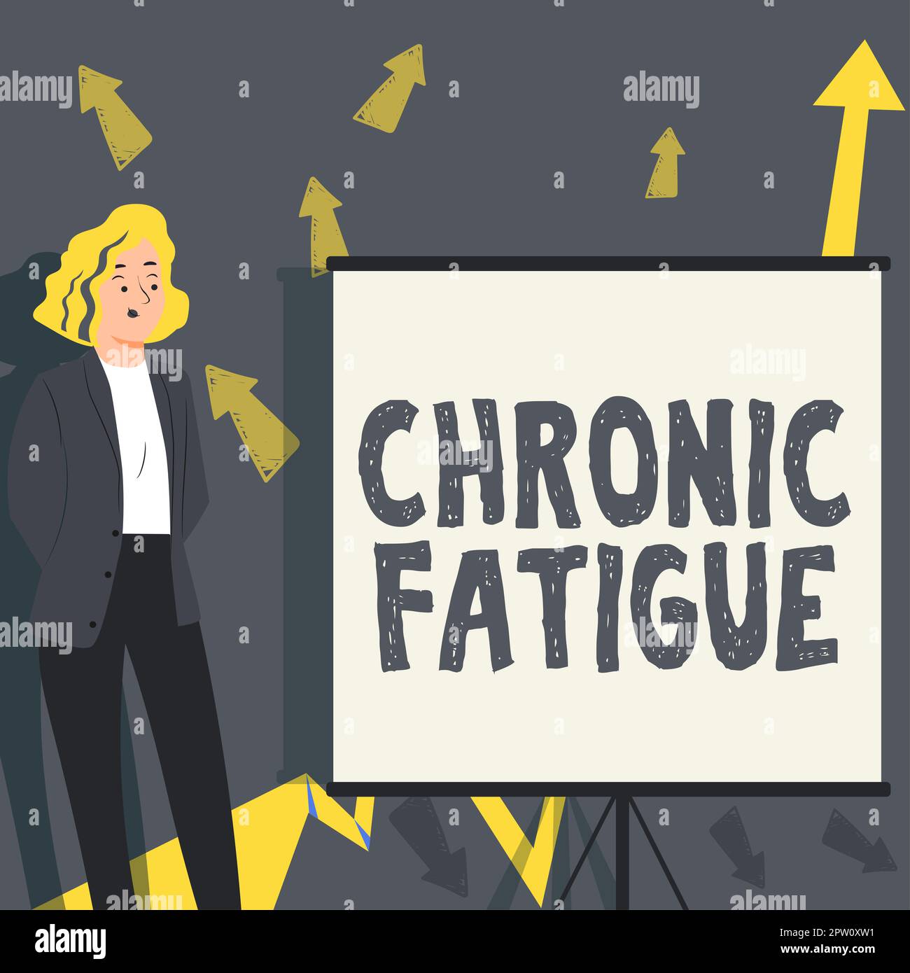Conceptual caption Chronic Fatigue, Word for A disease or condition that lasts for longer time Stock Photo