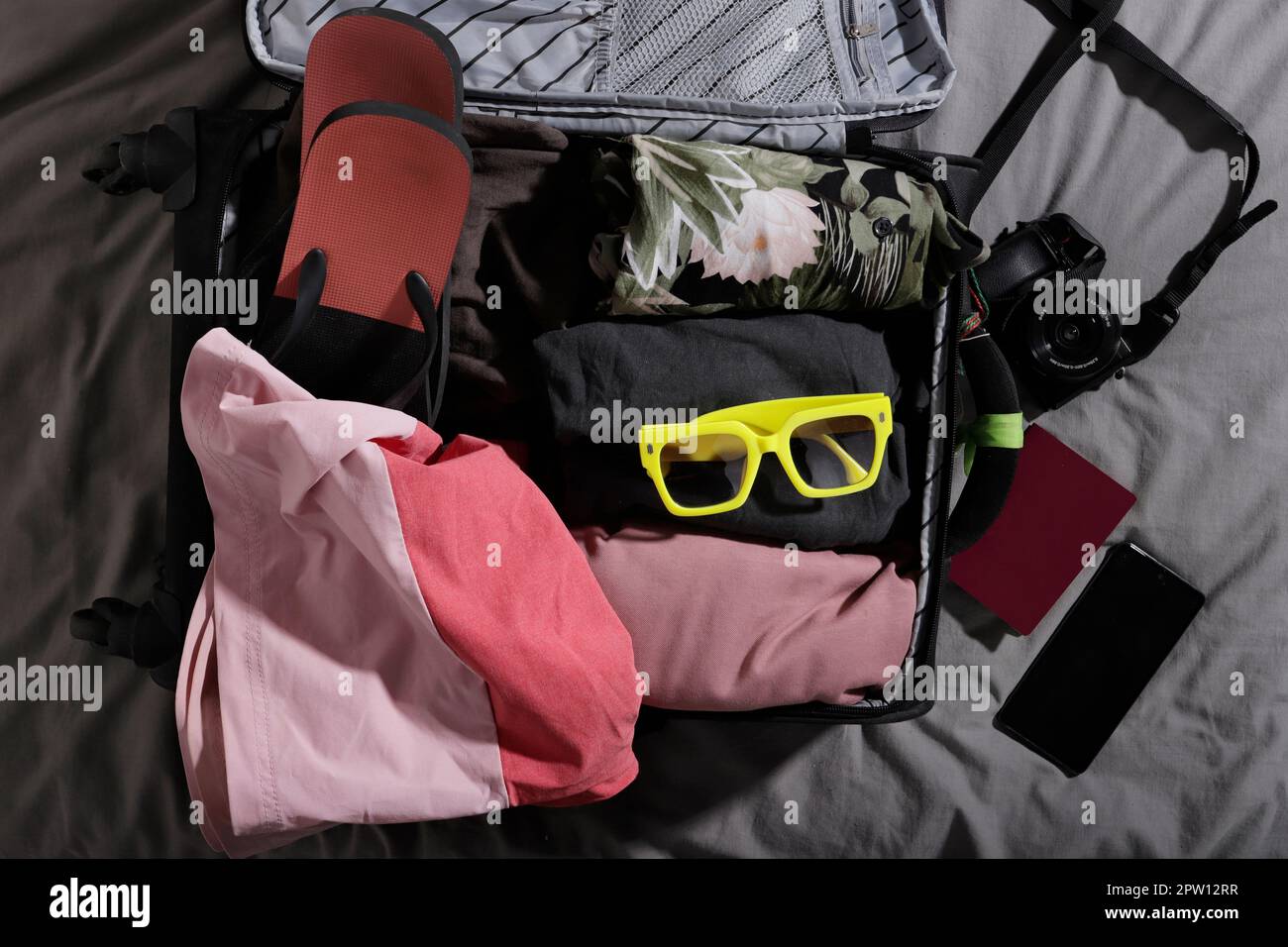 boy's suitcase with beach stuff Stock Photo