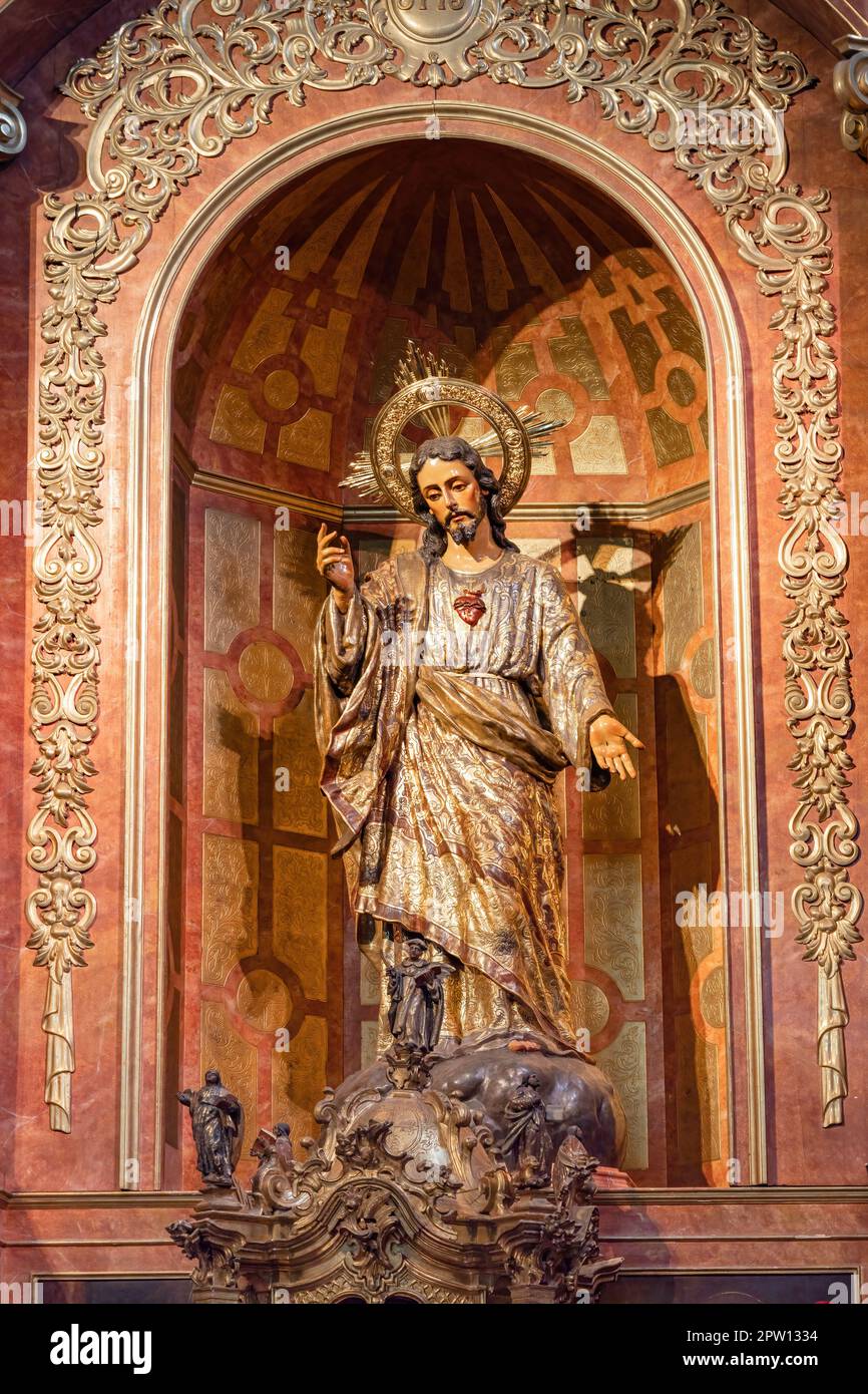 Most Sacred Heart of Jesus inside of the Parish Church of San Juan Bautista, Saint John Baptist, in La Palma del Stock Photo