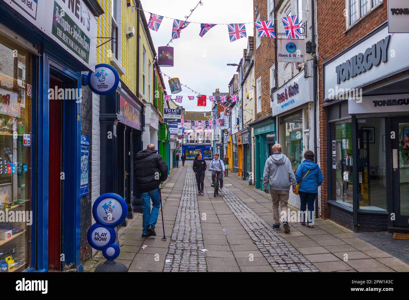 Union Jack bunting in Post House Wynde,Darlington in readiness for the