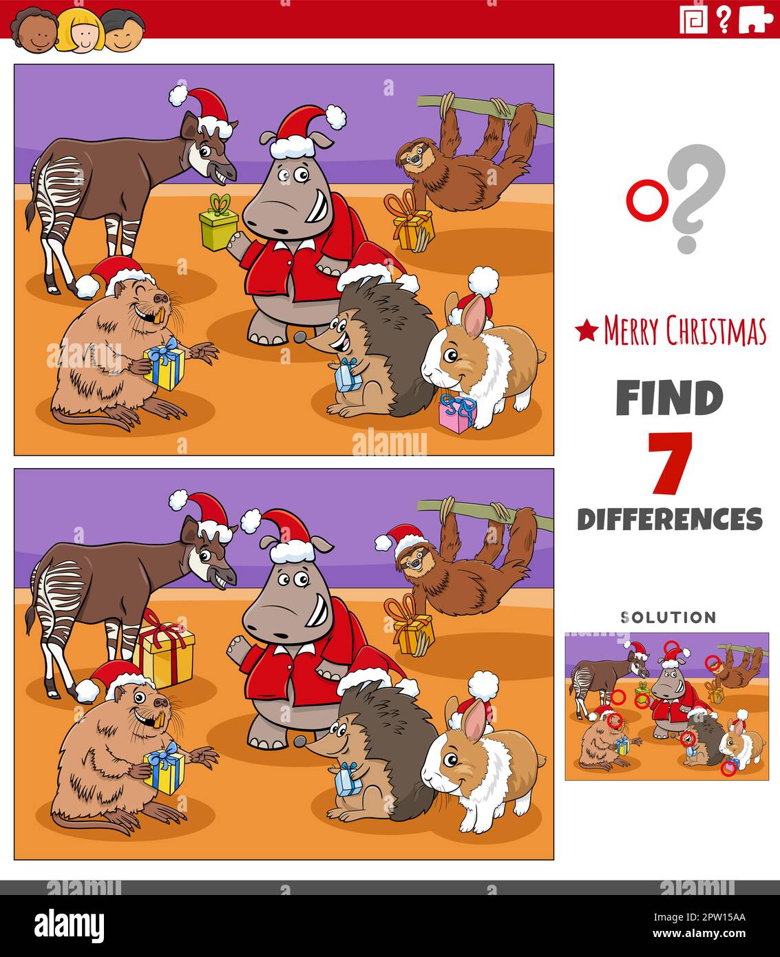 differences task with animal characters on Christmas time Stock Vector ...
