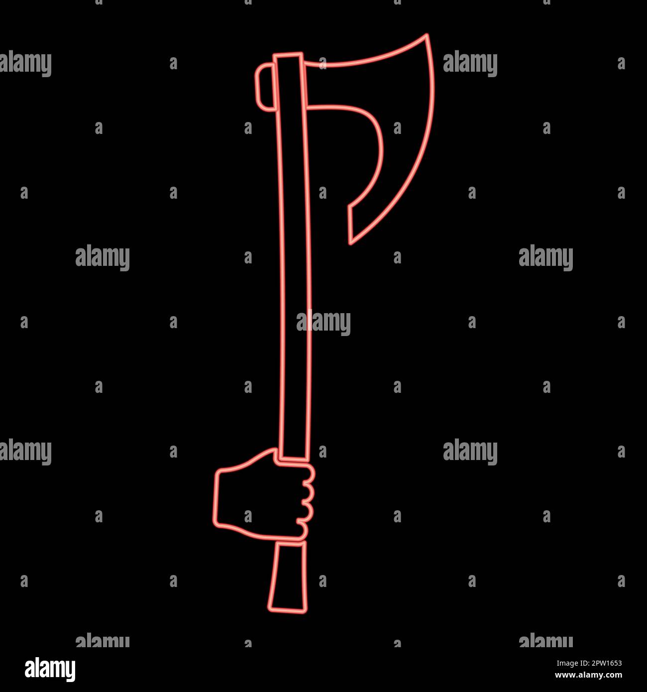 Neon war axe in hand use arm poleaxe red color vector illustration