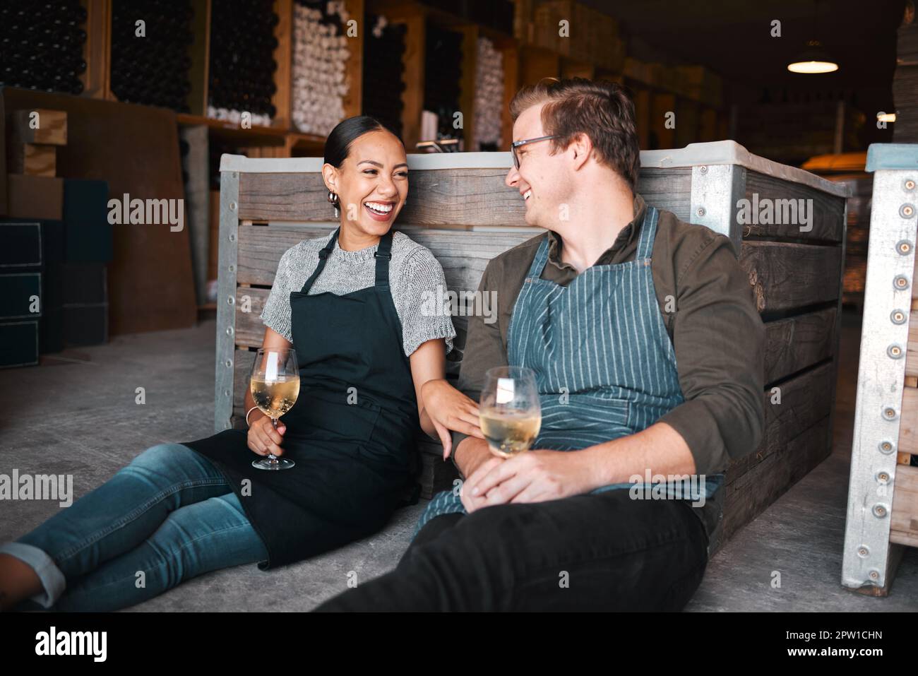 Laughing Couple, Wine Tasting Date And Drinking Alcohol With Glasses In ...