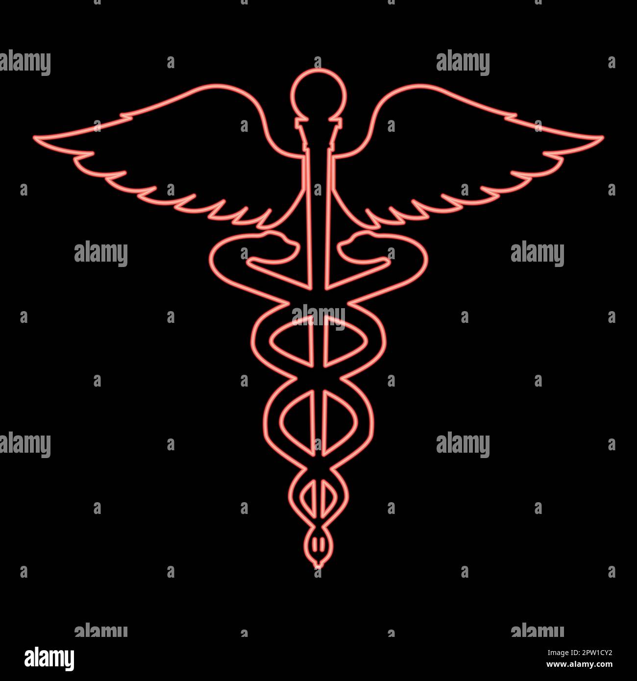 Neon caduceus health symbol asclepius's wand red color vector