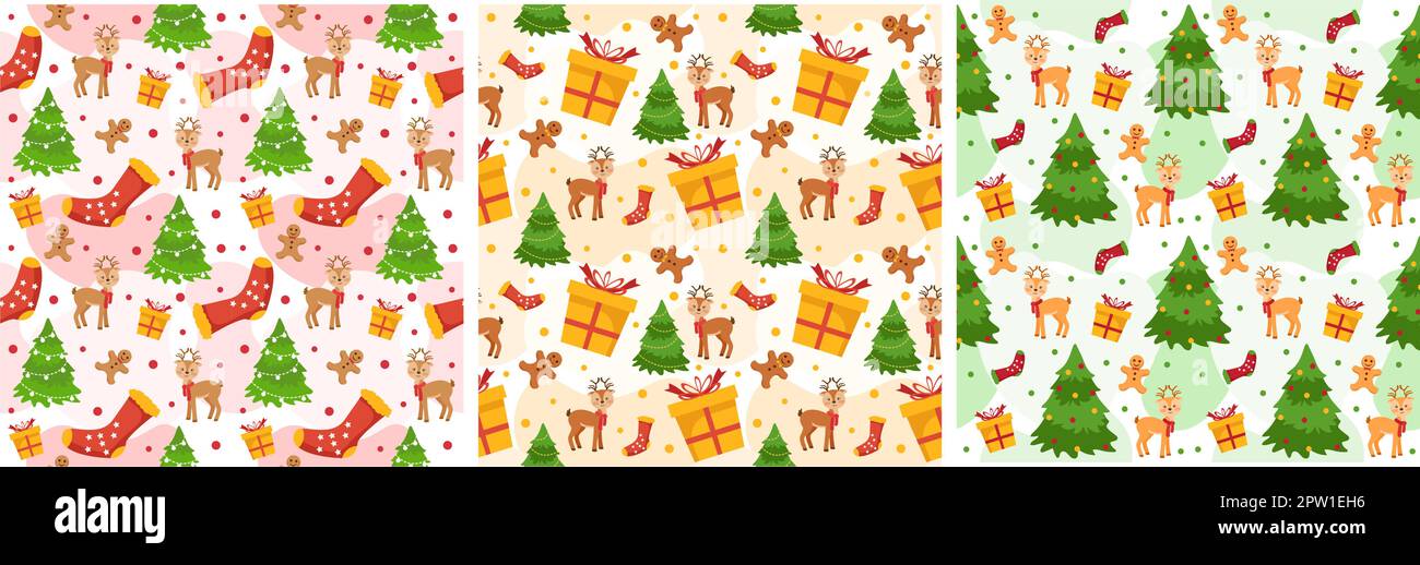 Set of Christmas Background Seamless Pattern Design With Santa Claus ...