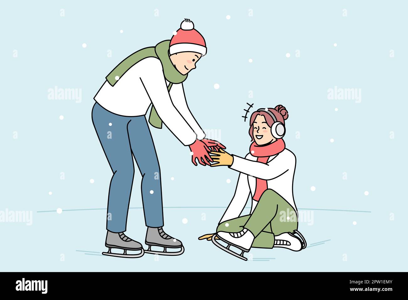 Caring man help woman on ice rink Stock Vector Image & Art - Alamy