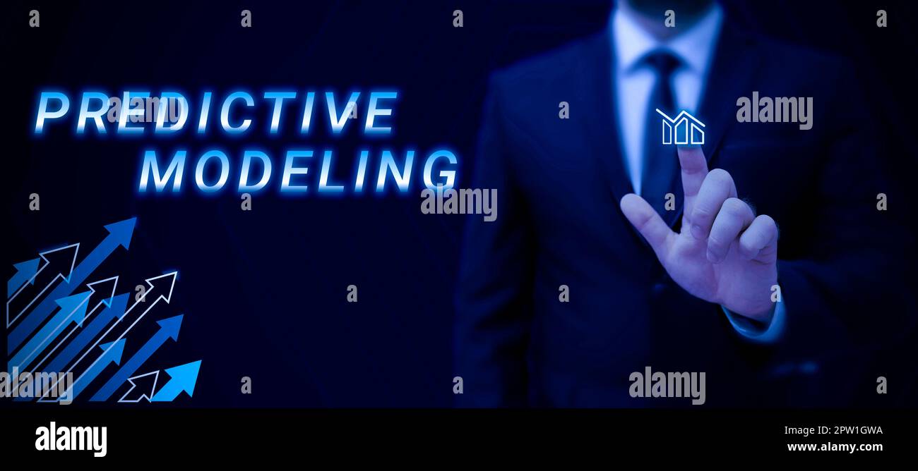 Sign displaying Predictive Modeling, Word Written on maintenance strategy driven by predictive analytics Stock Photo