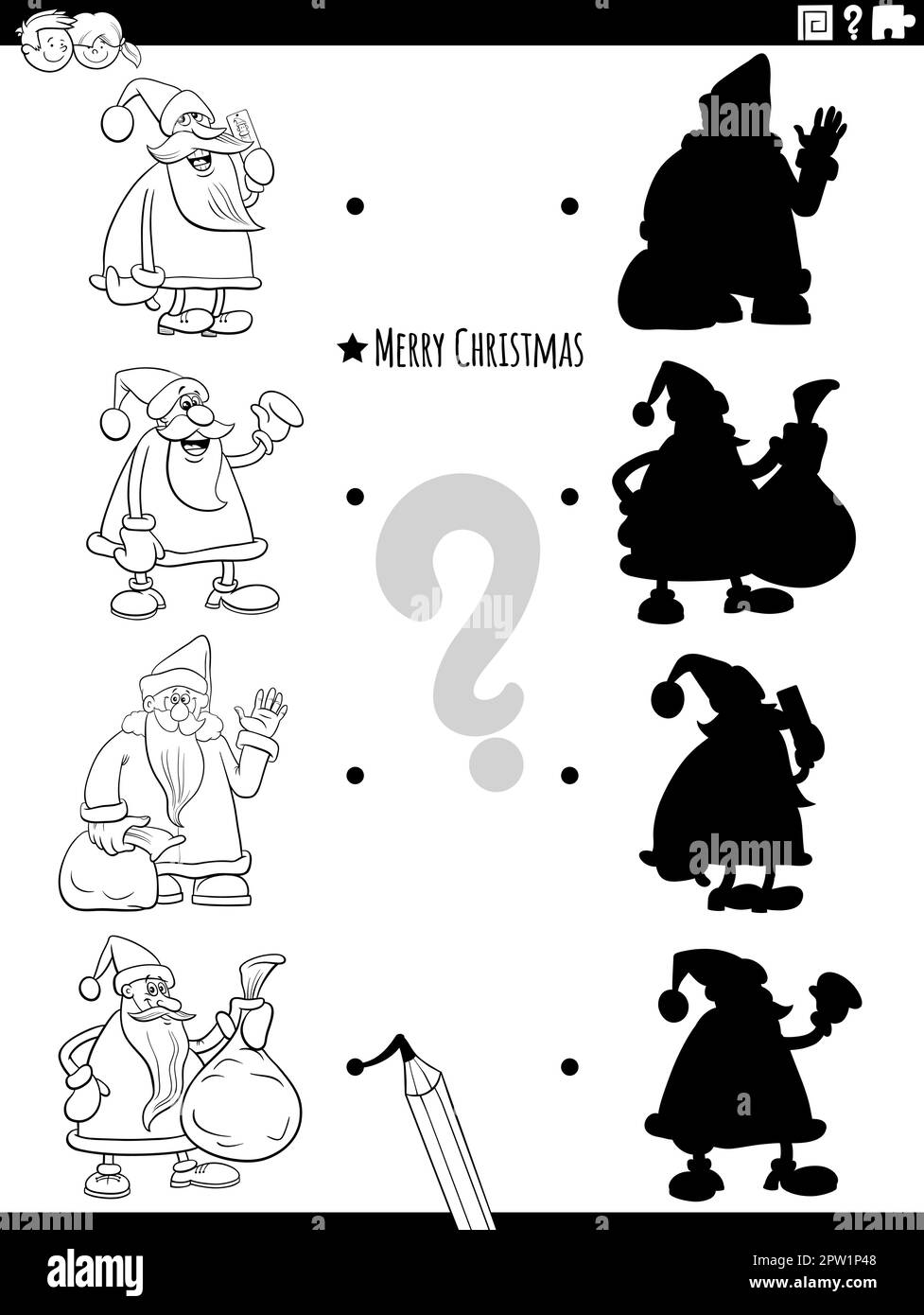 educational shadow game with cartoon Santa Claus coloring page Stock ...