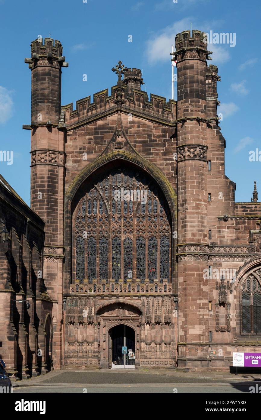 The west front of Chester Cathedral on St Werburgh Street Chester UK Stock Photo