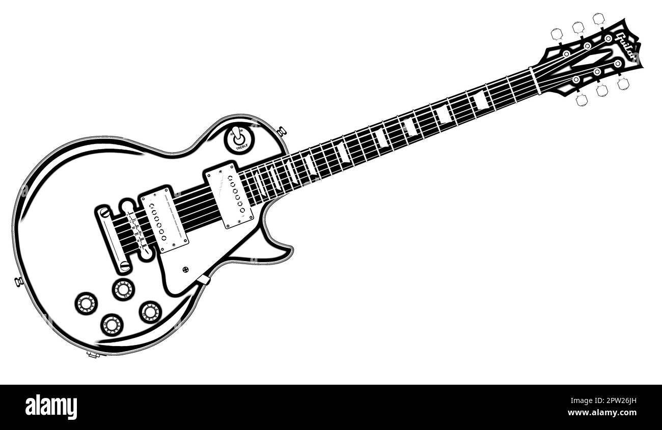 The definitive rock and roll guitar in outline isolated over a white background Stock Photo - Alamy