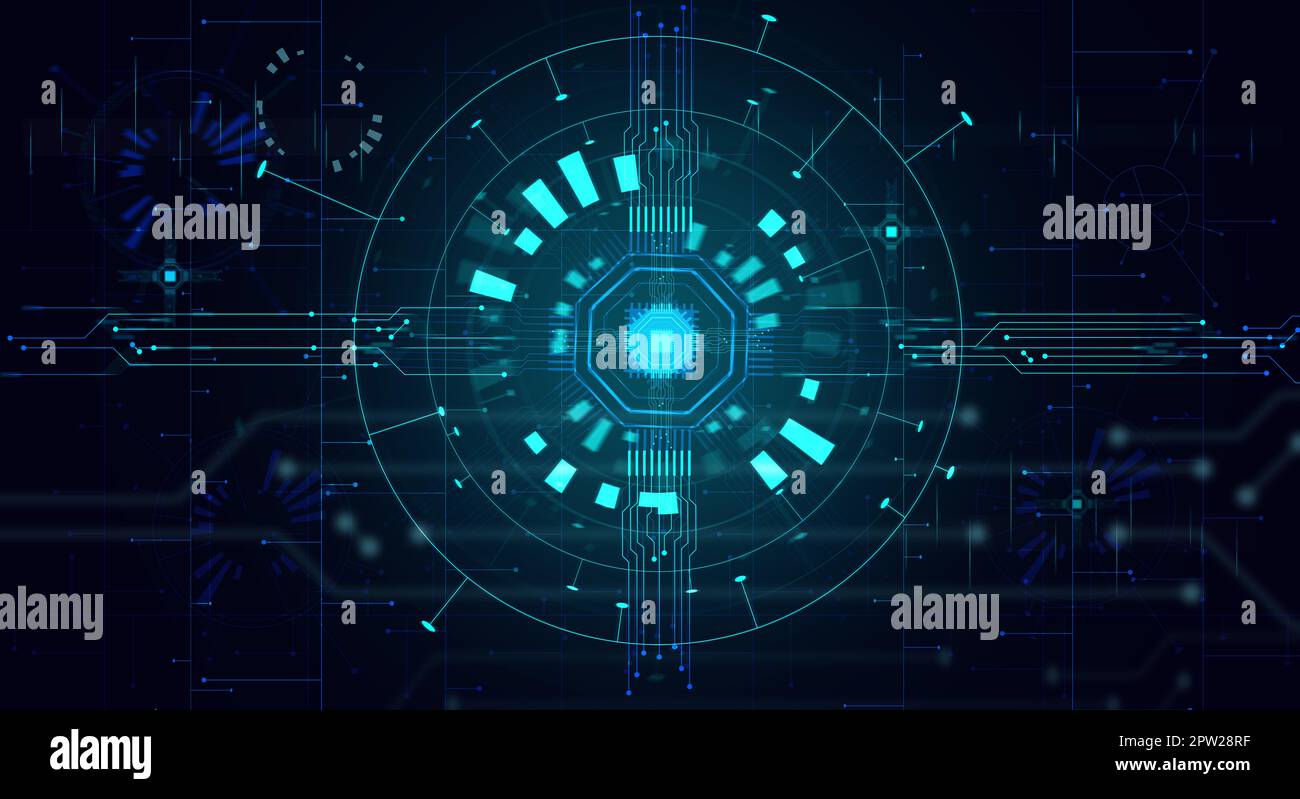 Computer Training Abstract Image Abstract background with shapes, connections and a chip on a blue ...