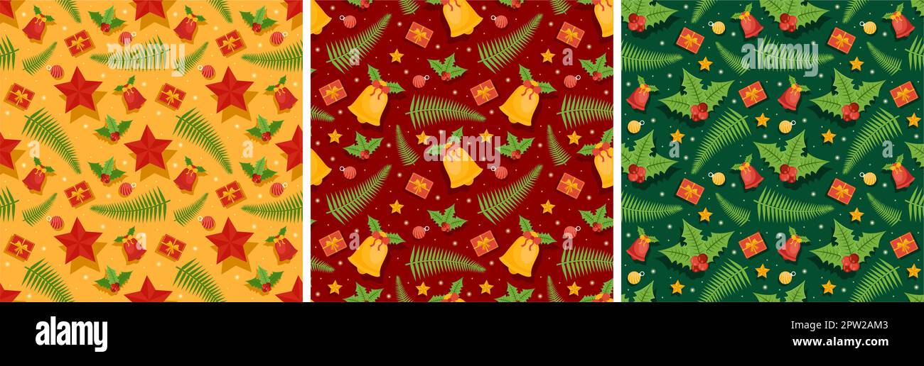 Set of Christmas Background Seamless Pattern Design With Santa Claus ...