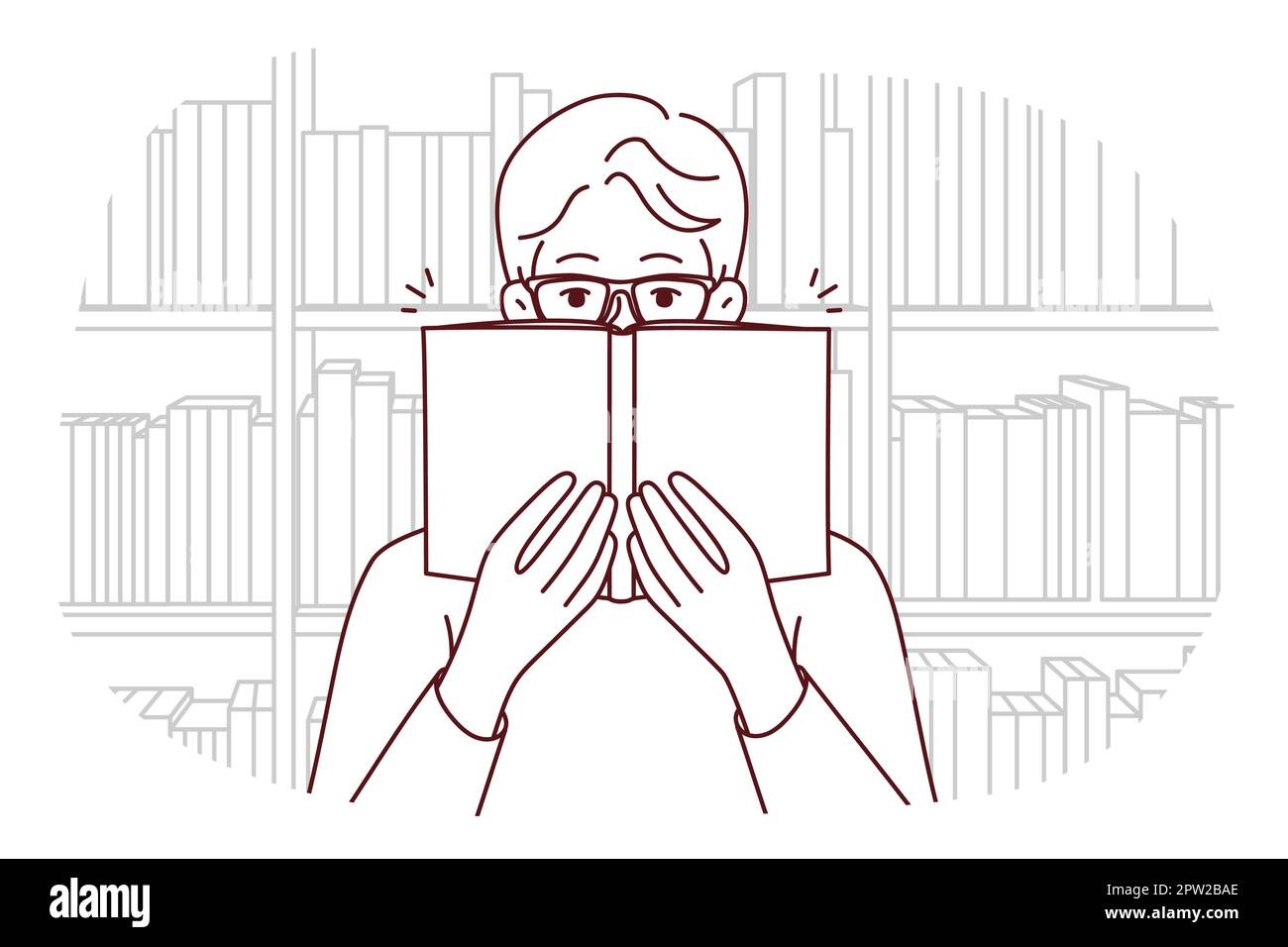 Man in glasses reading book in library Stock Vector