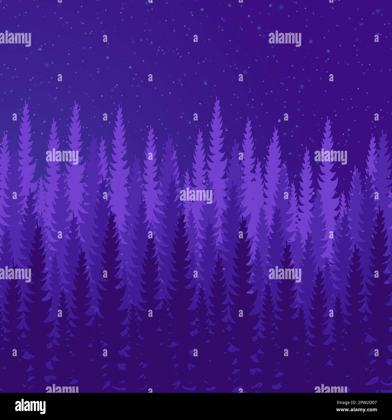 Dense night forest, fir and pine trees natural green landscape, web ...