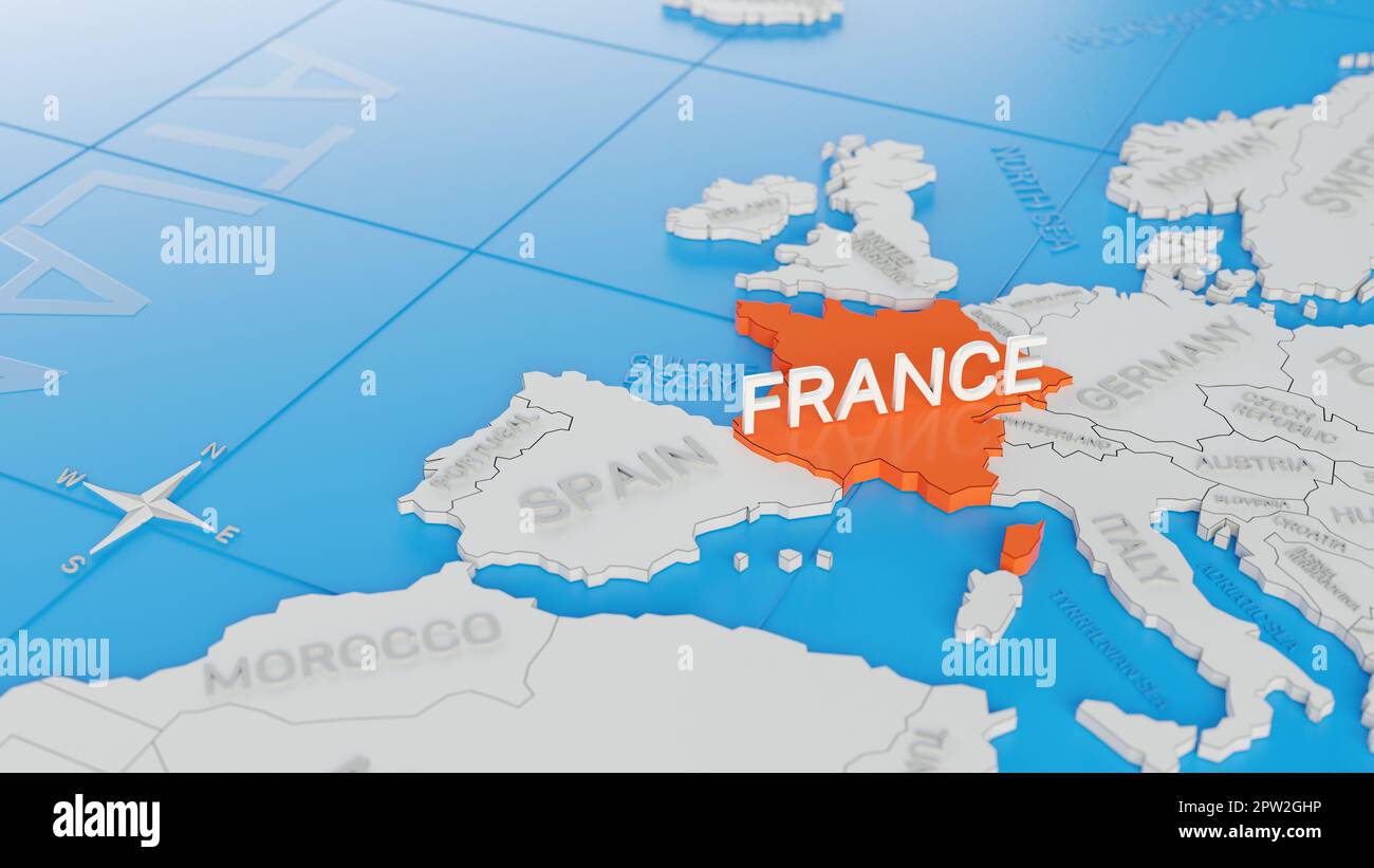 France Highlighted On A White Simplified 3D World Map Digital 3D France Highlighted On A White Simplified 3d World Map Digital 3d Render 2PW2GHP 
