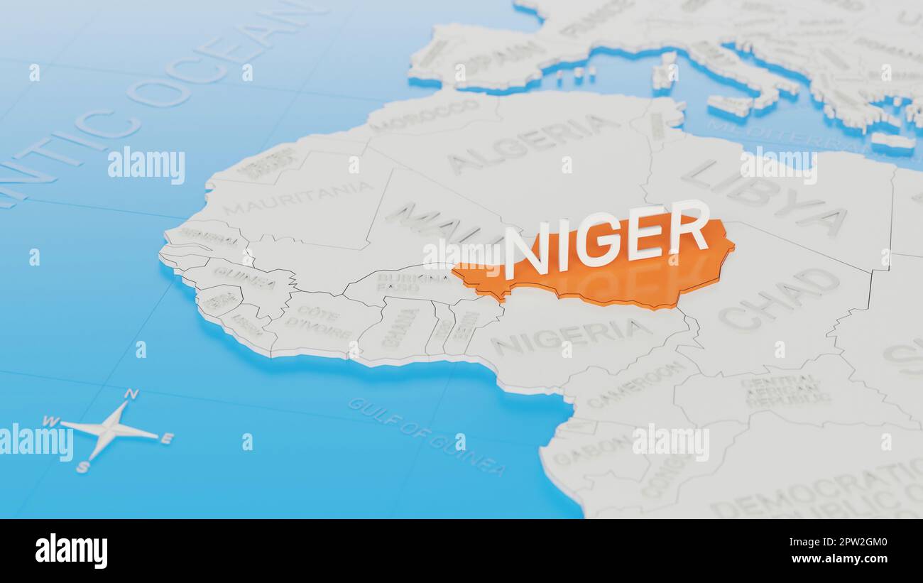 Niger Highlighted On A White Simplified 3D World Map Digital 3D Render Niger Highlighted On A White Simplified 3d World Map Digital 3d Render 2PW2GM0