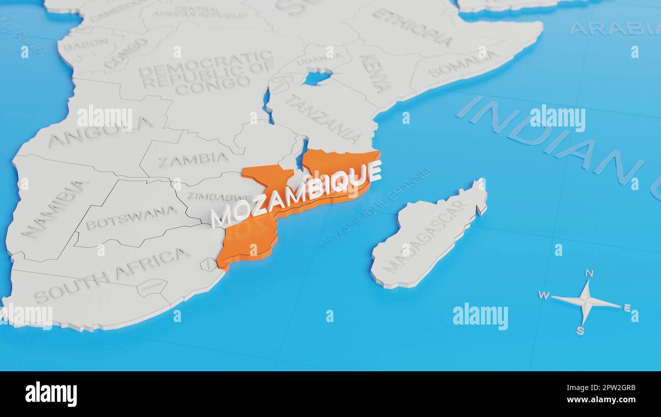Mozambique Highlighted On A White Simplified 3D World Map Digital 3D Mozambique Highlighted On A White Simplified 3d World Map Digital 3d Render 2PW2GRB