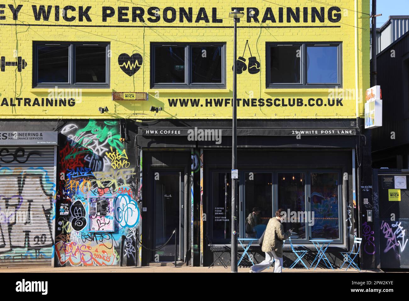 Trendy Hackney Wick with it's street art, in spring sunshine, east London, UK Stock Photo