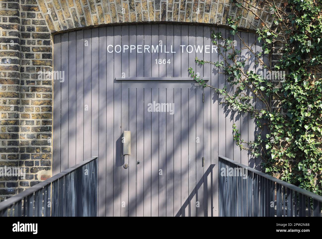 The historical Coppermill Tower on Walthamstow Wetlands, London ...