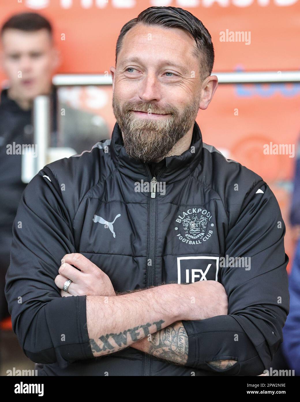 Blackpool, UK. 28th Apr, 2023. Stephen Dobbie interim head coach of