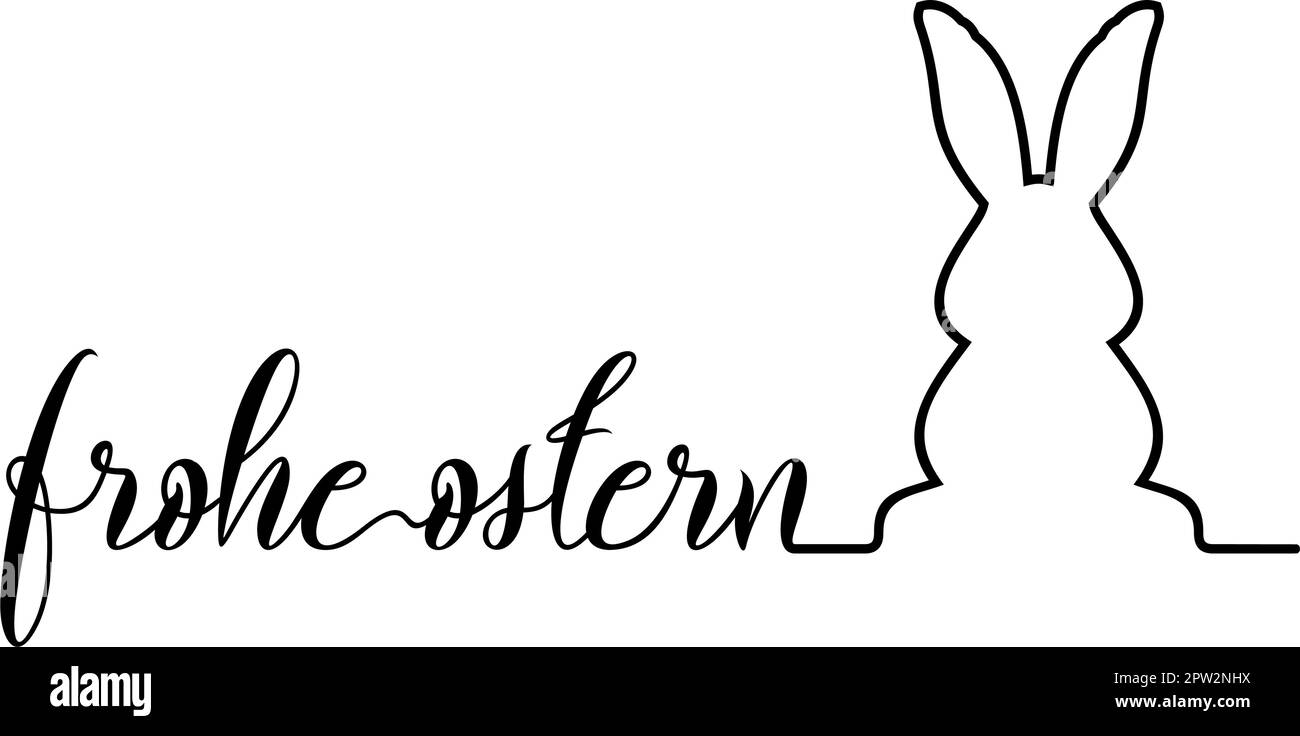 Happy Easter vector lettering in German language in Black with Bunny. White isolated background. Stock Vector