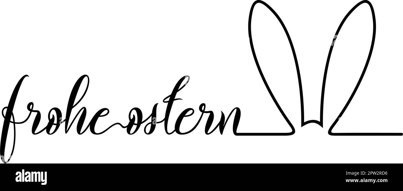 Happy Easter vector lettering in German language in Black with Bunny