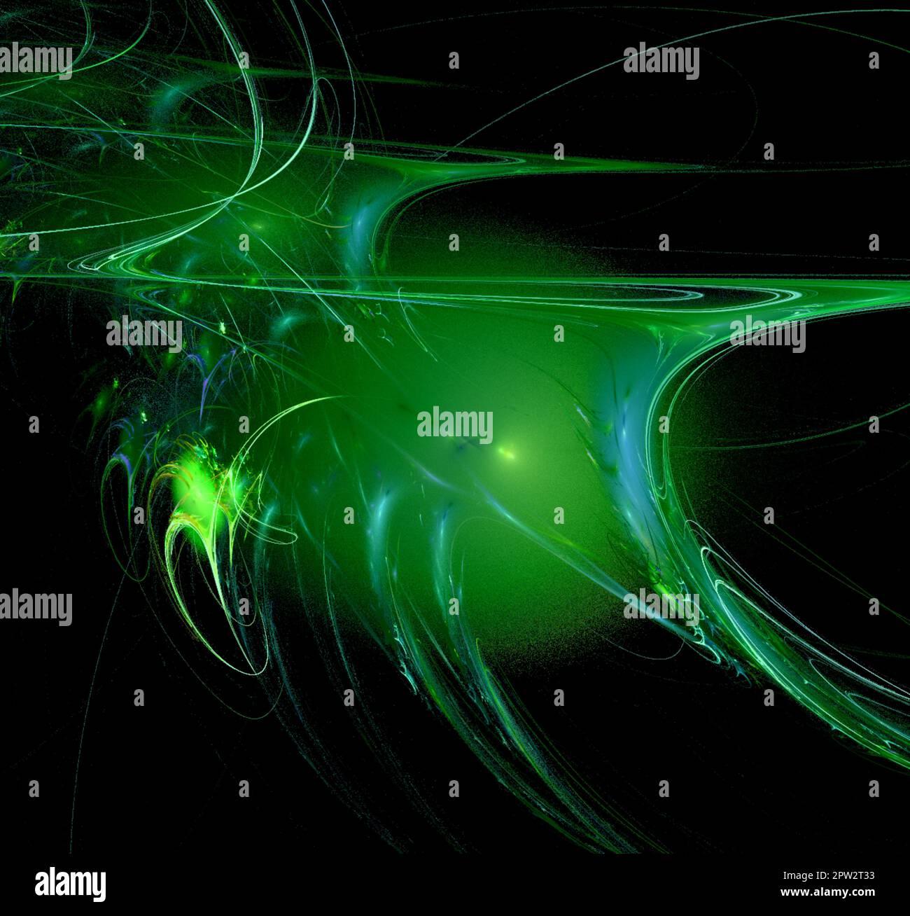 yellow and green abstract drawing on a black background, color digital graphics, design Stock