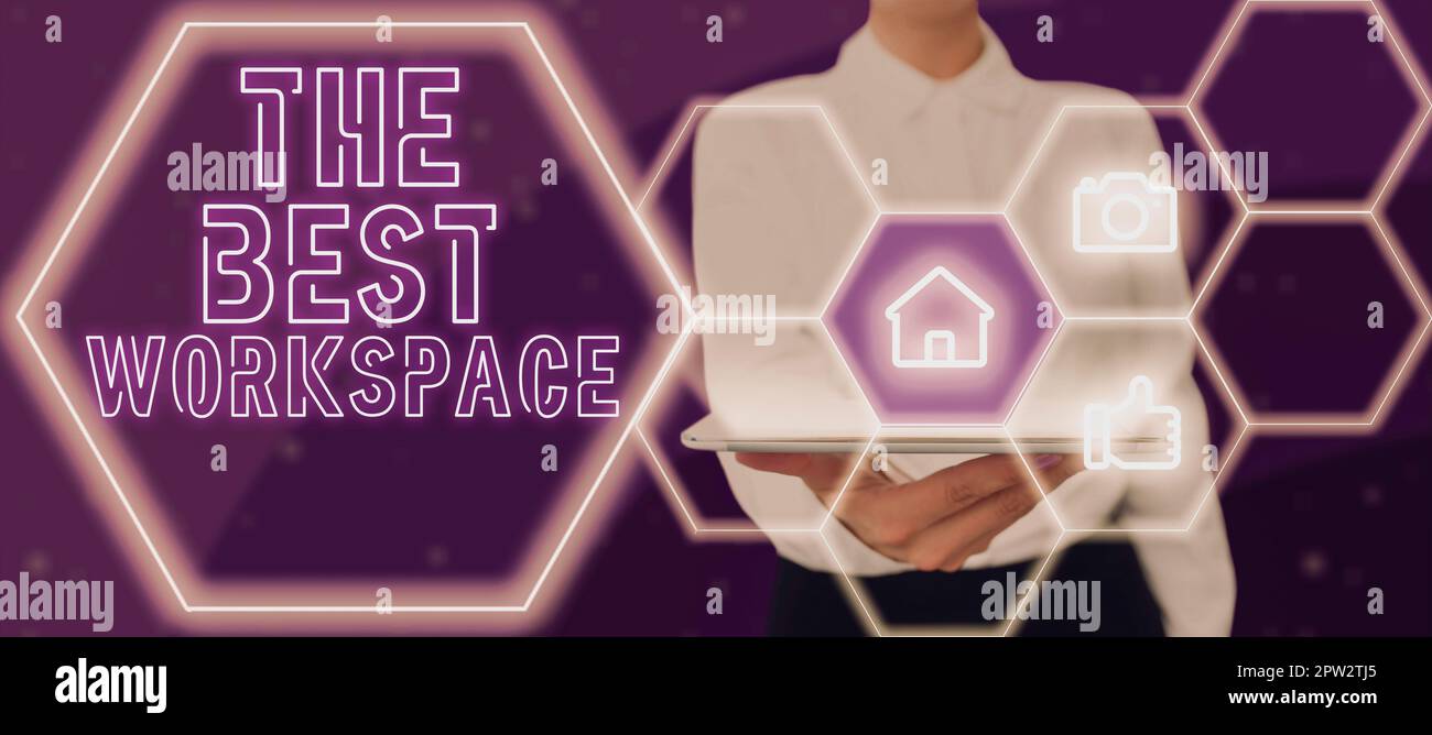 Conceptual caption The Best Workspace, Business showcase Comfortable ...