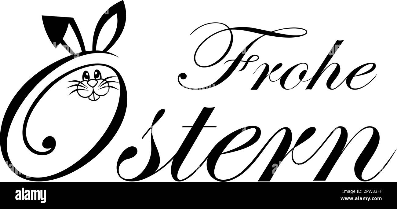 Happy Easter vector lettering in German language in Black with Bunny