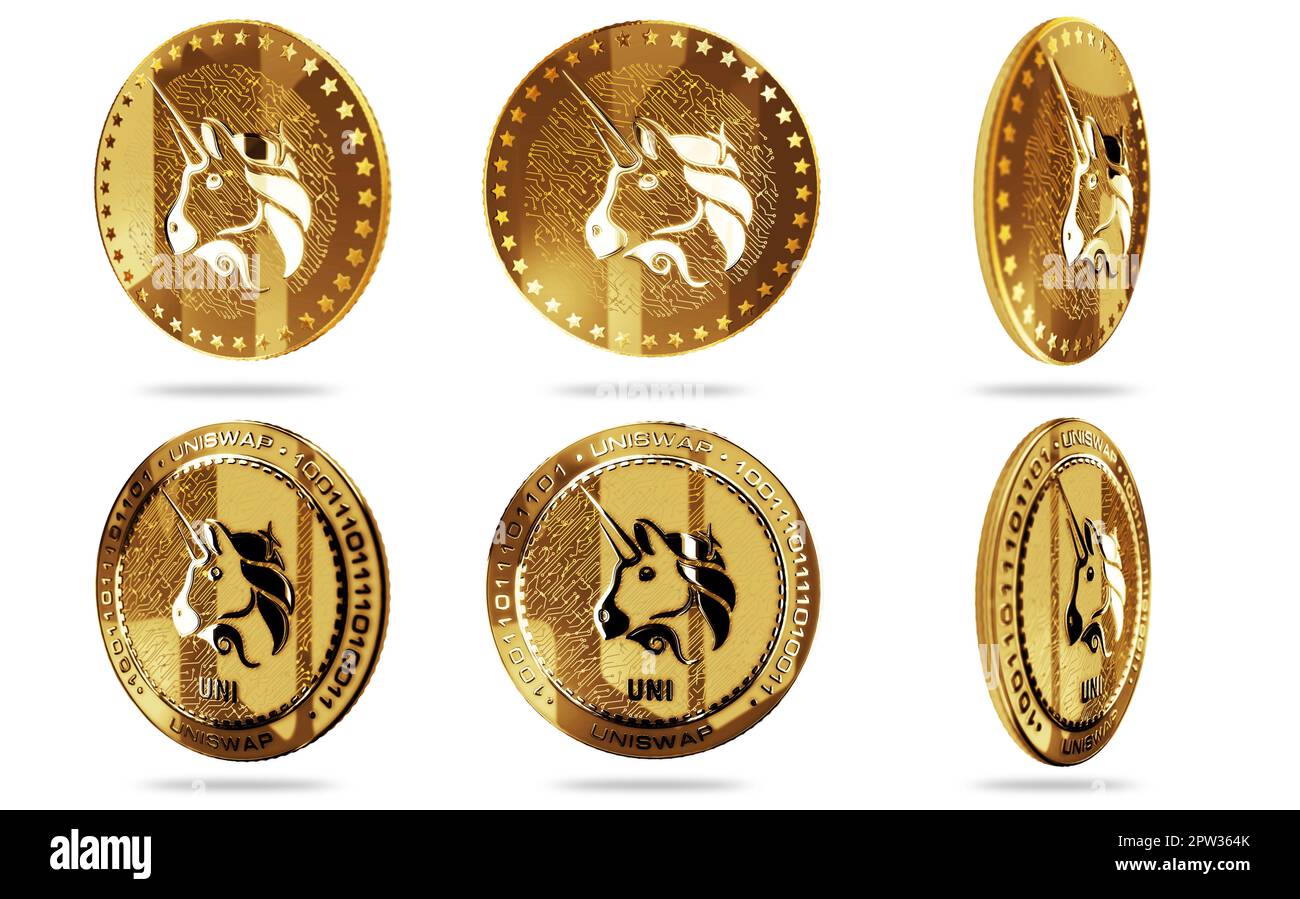 Uniswap Uni cryptocurrency isolated gold coin on green screen background.  Abstract concept 3d illustration Stock Photo - Alamy