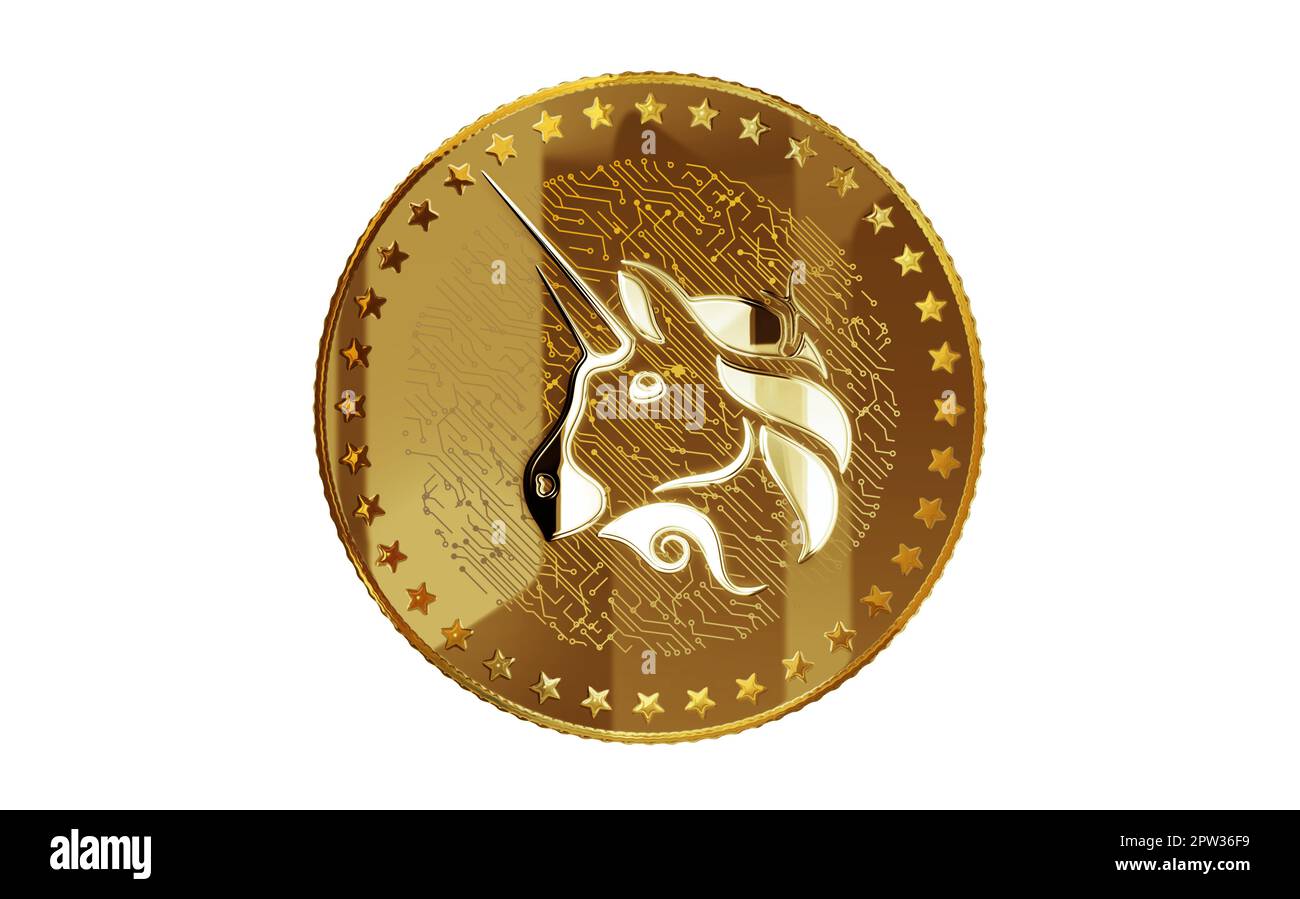 Uniswap Uni cryptocurrency isolated gold coin on green screen background.  Abstract concept 3d illustration Stock Photo - Alamy