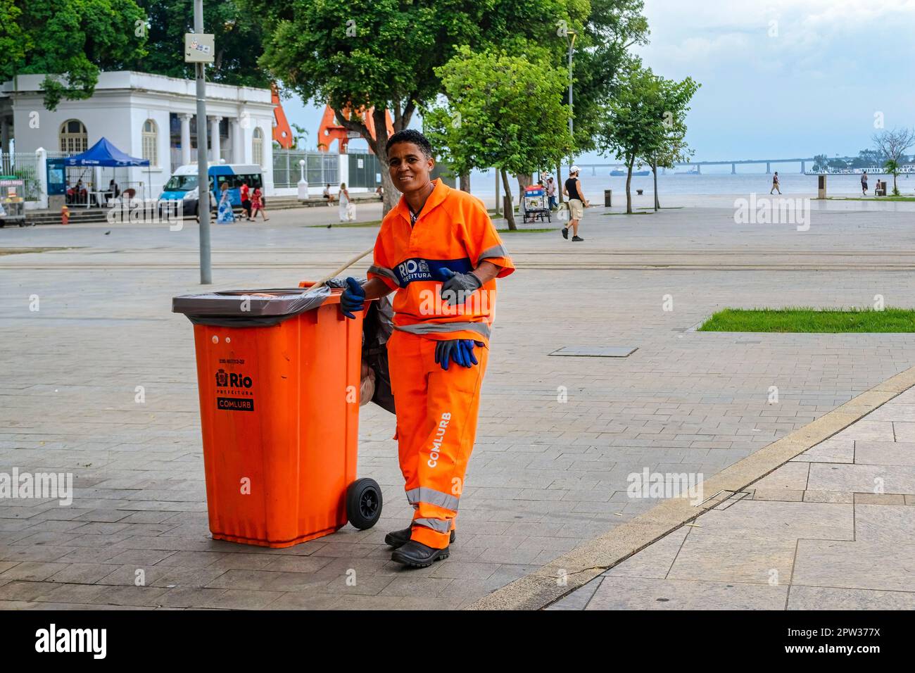 Rio de Janeiro, Brazil - April 14, 2023: Candid portrait of street sweeper Stock Photo