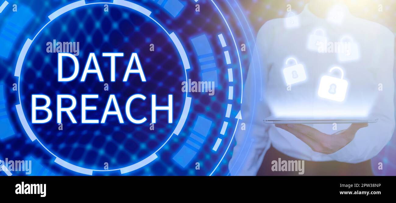 Conceptual caption Data Breach, Business overview unauthorized release of confidential and secured details Stock Photo