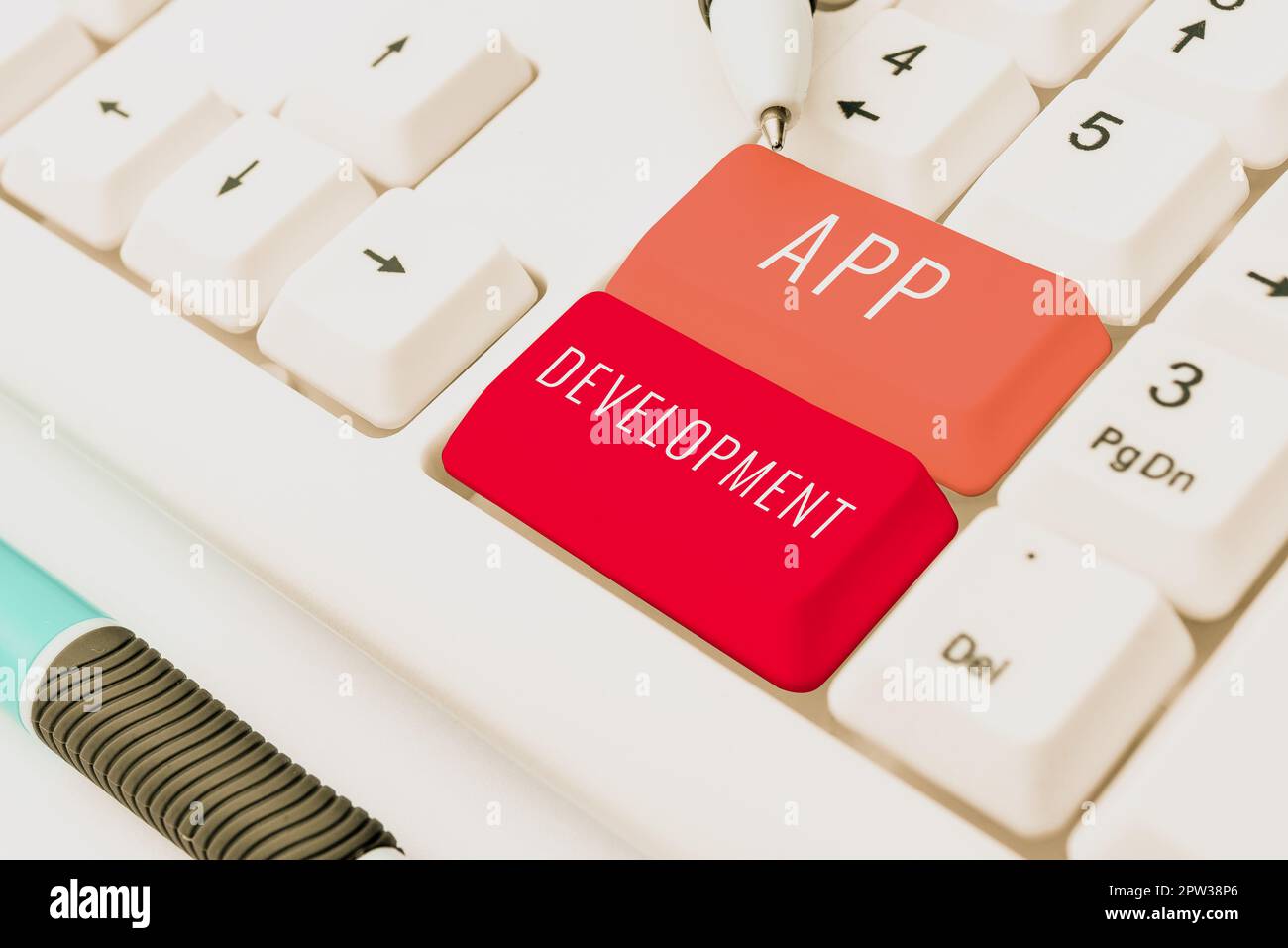 Hand writing sign App Development, Word for producing computer software with a specialized purpose Stock Photo