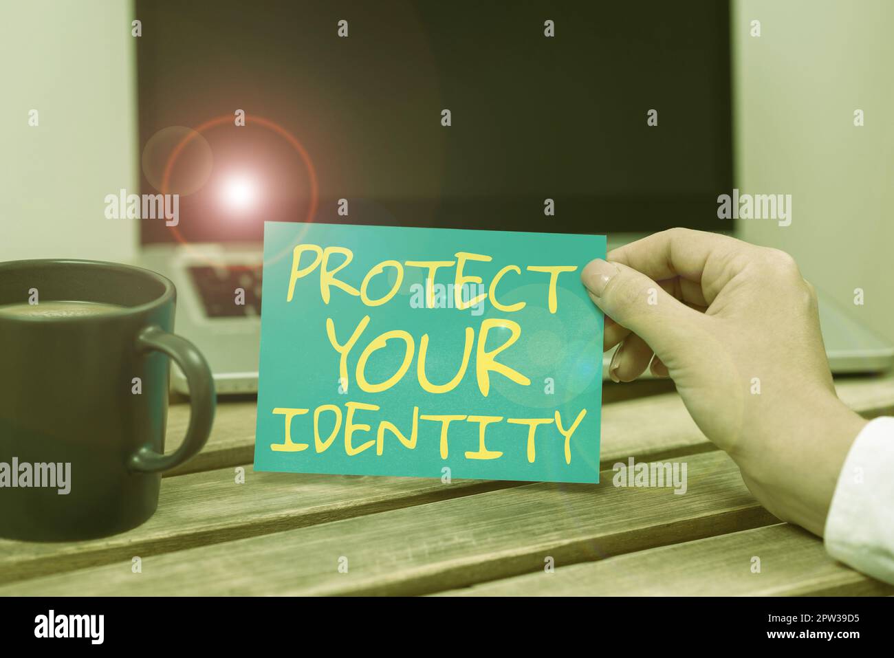 Writing displaying text Protect Your Identity, Concept meaning secure from data breach and information security Stock Photo