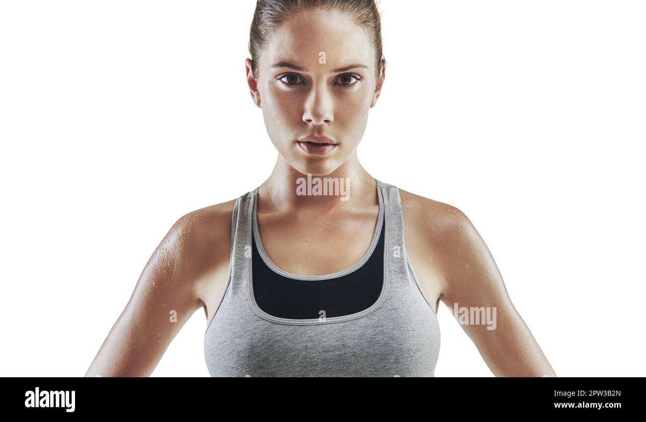 It takes dedication to reach your fitness goals. Cropped portrait of a  young female athlete against white background Stock Photo - Alamy