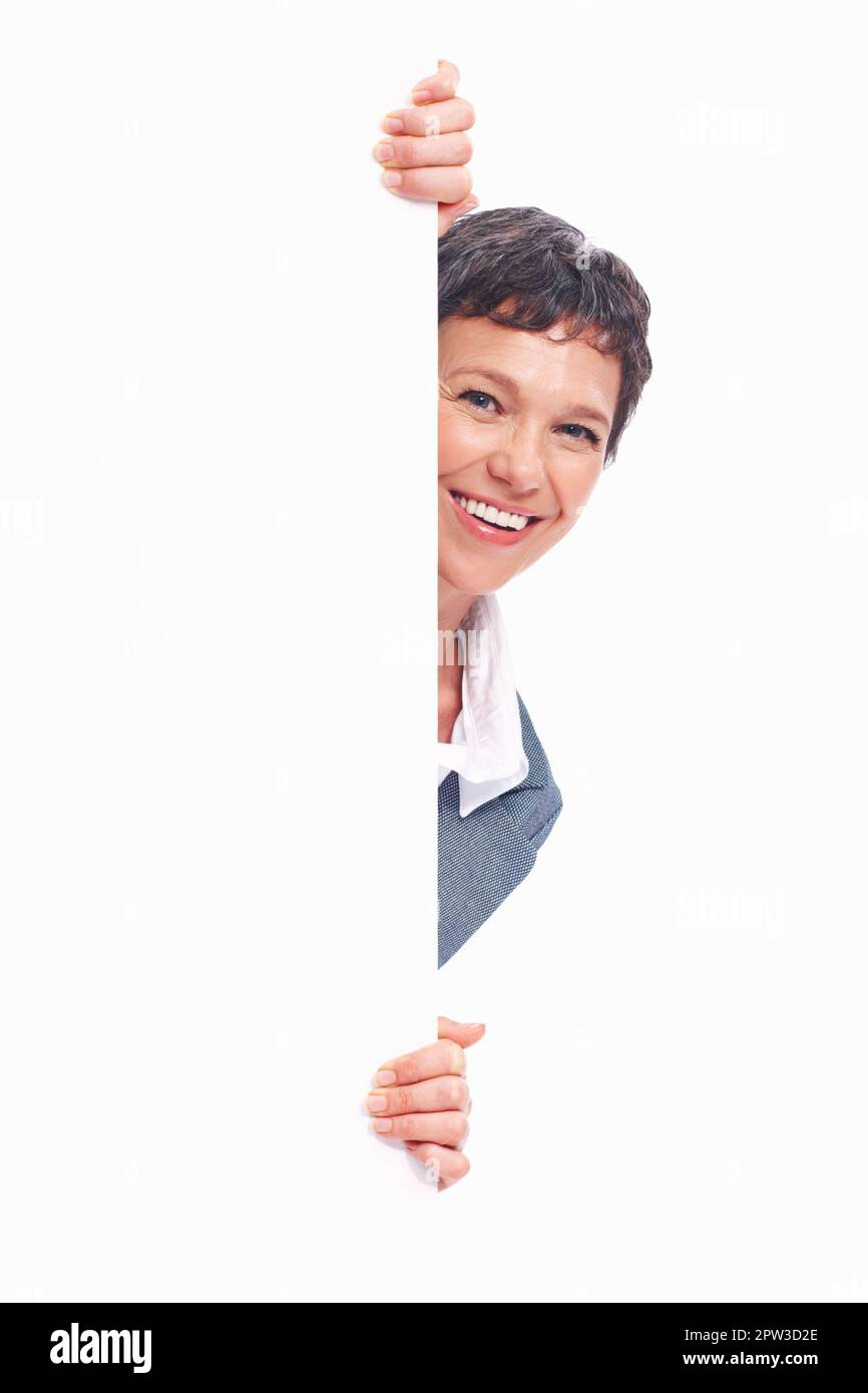 Mature business woman looking at you. Portrait of happy mature business