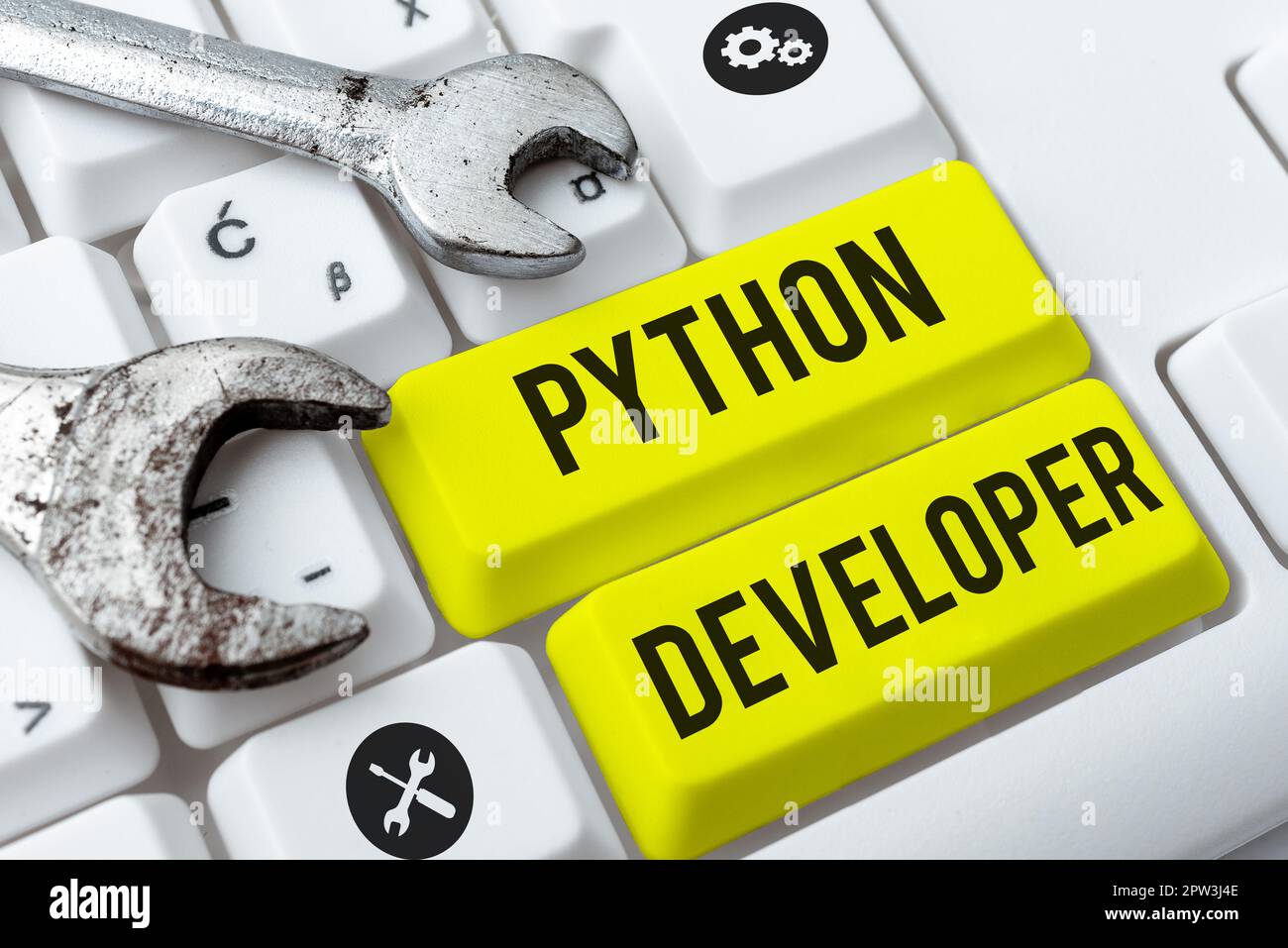 Conceptual caption Python Developer, Word Written on responsible for writing serverside web application logic Stock Photo
