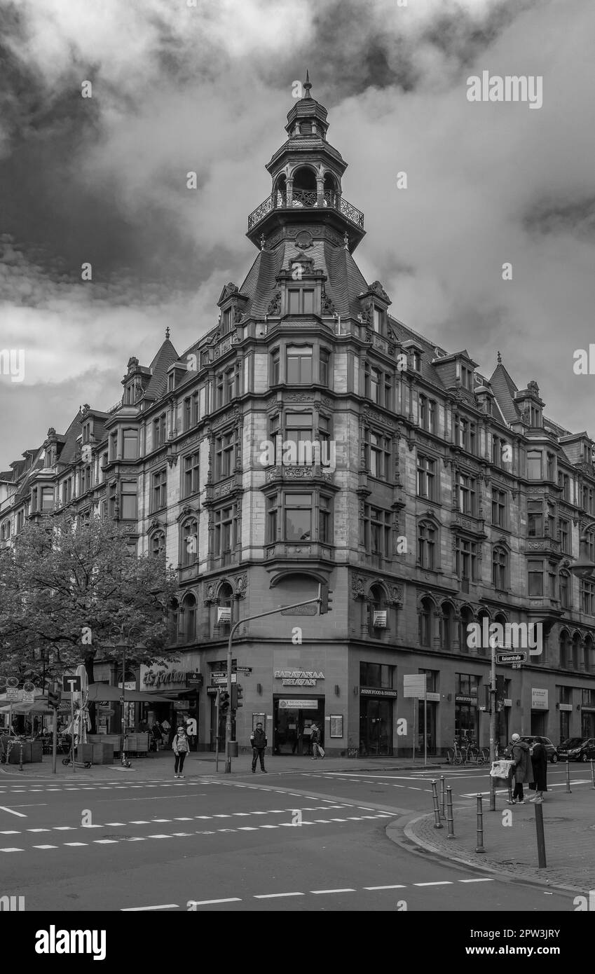 Buildings along Kaiserstrasse in downtown, Frankfurt, Germany Stock Photo